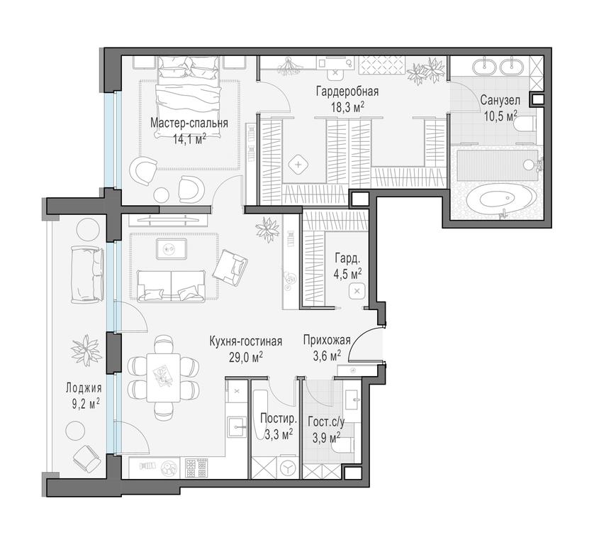 1-BD Apartment Sale, 93平方米 at Foriver, Simonovskaya Embankment, 3к1, Moscow, Russia #1