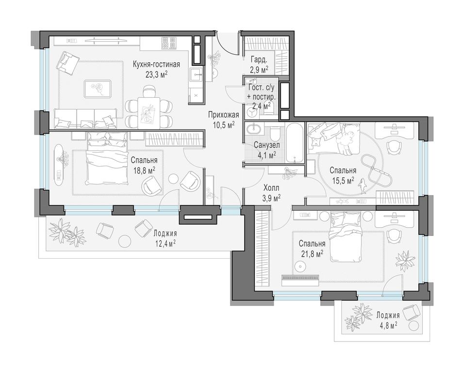 2-BD Apartment Sale, 114.4 sq. m. at Foriver, Simonovskaya Embankment, 3к1, Moscow, Russia #1 2-BD Apartment Sale, 114.4 sq. m. at Foriver, Simonovskaya Embankment, 3к1, Moscow, Russia #1