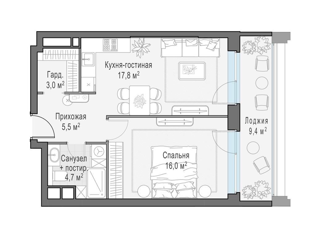 1-BD Apartment Sale, 53.4 sq. m. at Foriver, Simonovskaya Embankment, 3к1, Moscow, Russia #1