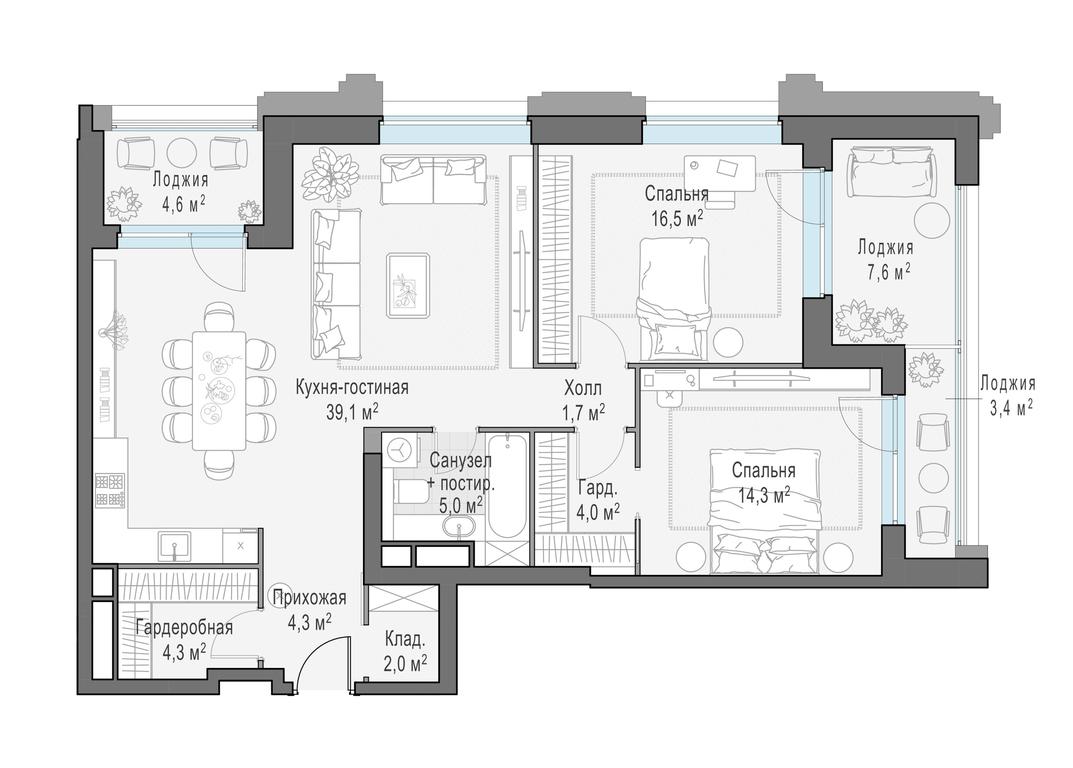 1-BD Apartment Sale, 100.7平方米 at Foriver, Simonovskaya Embankment, 3к1, Moscow, Russia #1