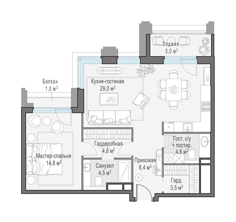2-BD Apartment Sale, 72 sq. m. at Foriver, Simonovskaya Embankment, 3к1, Moscow, Russia #1
