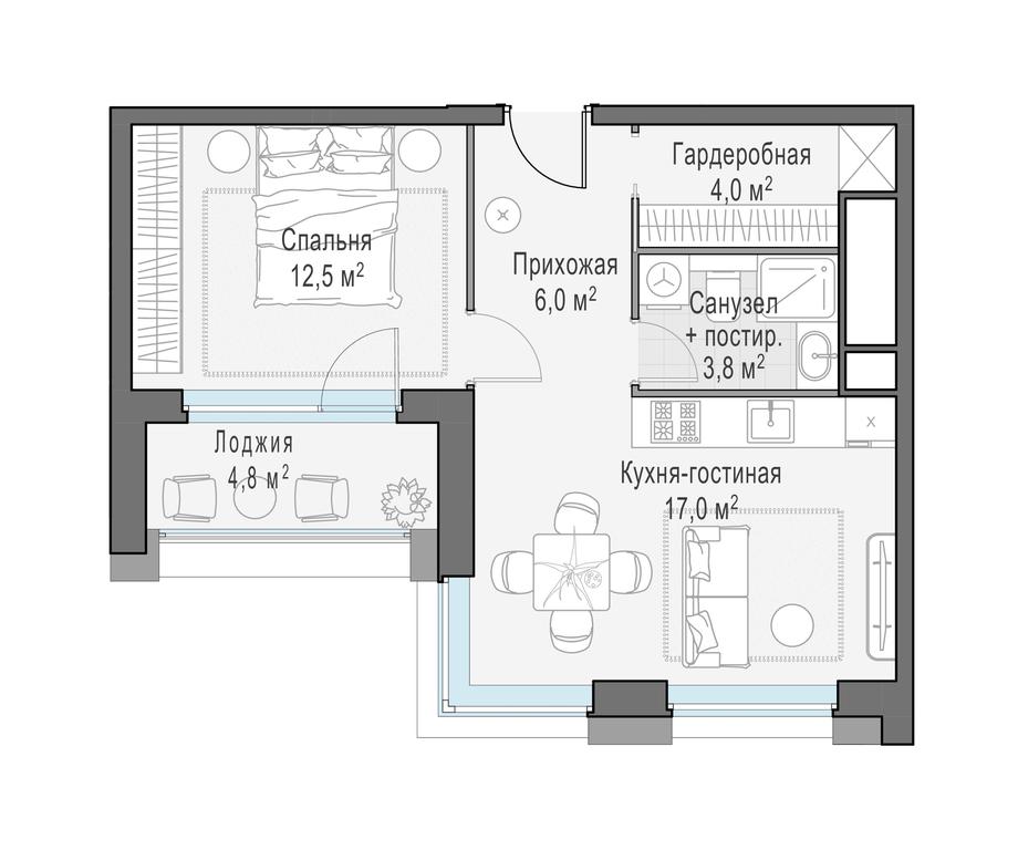 1-BD Apartment Sale, 46.5平方米 at Foriver, Simonovskaya Embankment, 3к1, Moscow, Russia #1