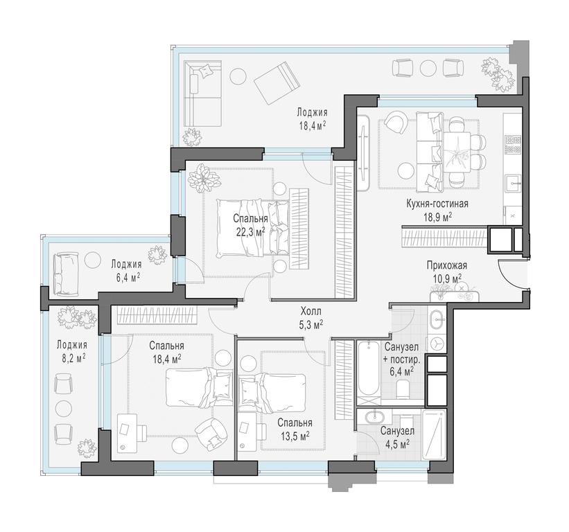 2-BD Apartment Sale, 118.9 sq. m. at Foriver, Simonovskaya Embankment, 3к1, Moscow, Russia #1
