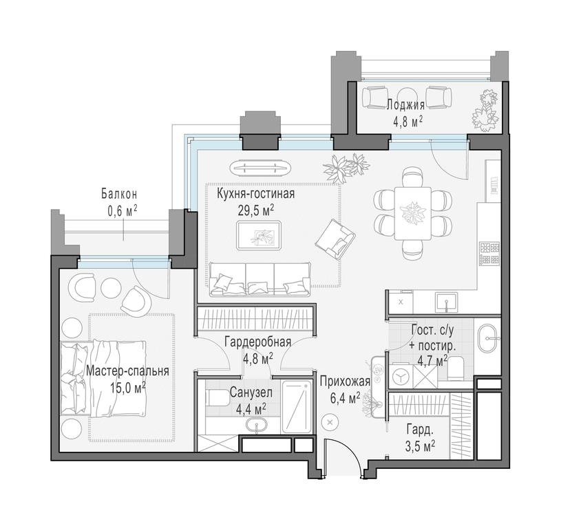 2-BD Apartment Sale, 72.3平方米 at Foriver, Simonovskaya Embankment, 3к1, Moscow, Russia #1 2-BD Apartment Sale, 72.3平方米 at Foriver, Simonovskaya Embankment, 3к1, Moscow, Russia #1