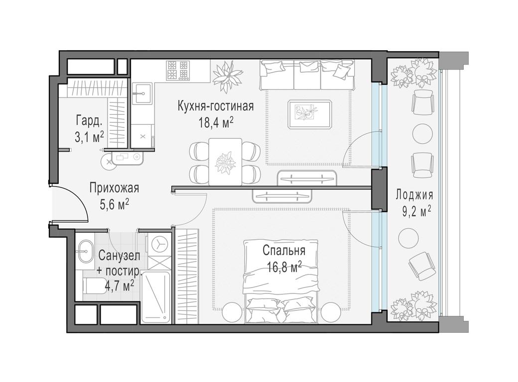 1-BD Apartment Sale, 54.3 sq. m. at Foriver, Simonovskaya Embankment, 3к1, Moscow, Russia #1