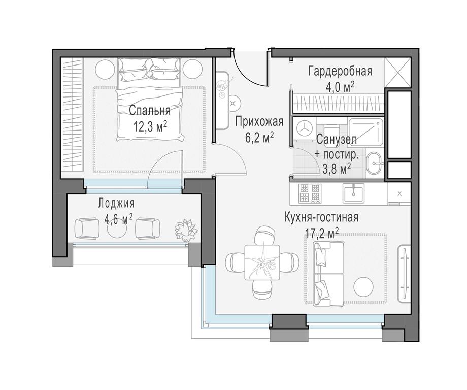 1-BD Apartment Sale, 46.5平方米 at Foriver, Simonovskaya Embankment, 3к1, Moscow, Russia #1