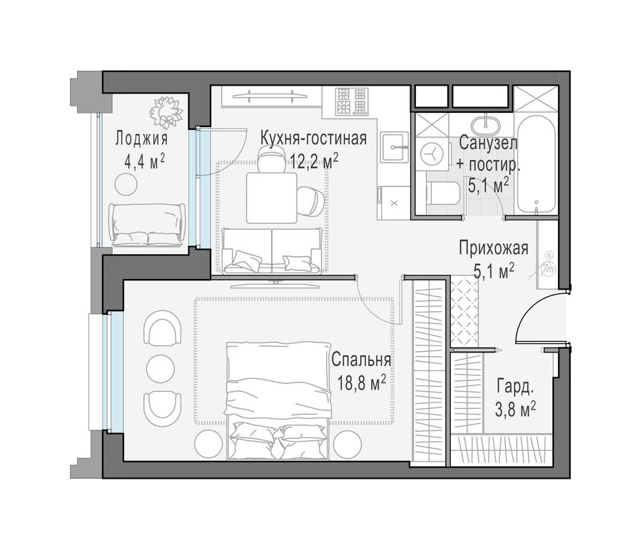 1-BD Apartment Sale, 47.9 sq. m. at Foriver, Simonovskaya Embankment, 3к1, Moscow, Russia #1 1-BD Apartment Sale, 47.9 sq. m. at Foriver, Simonovskaya Embankment, 3к1, Moscow, Russia #1