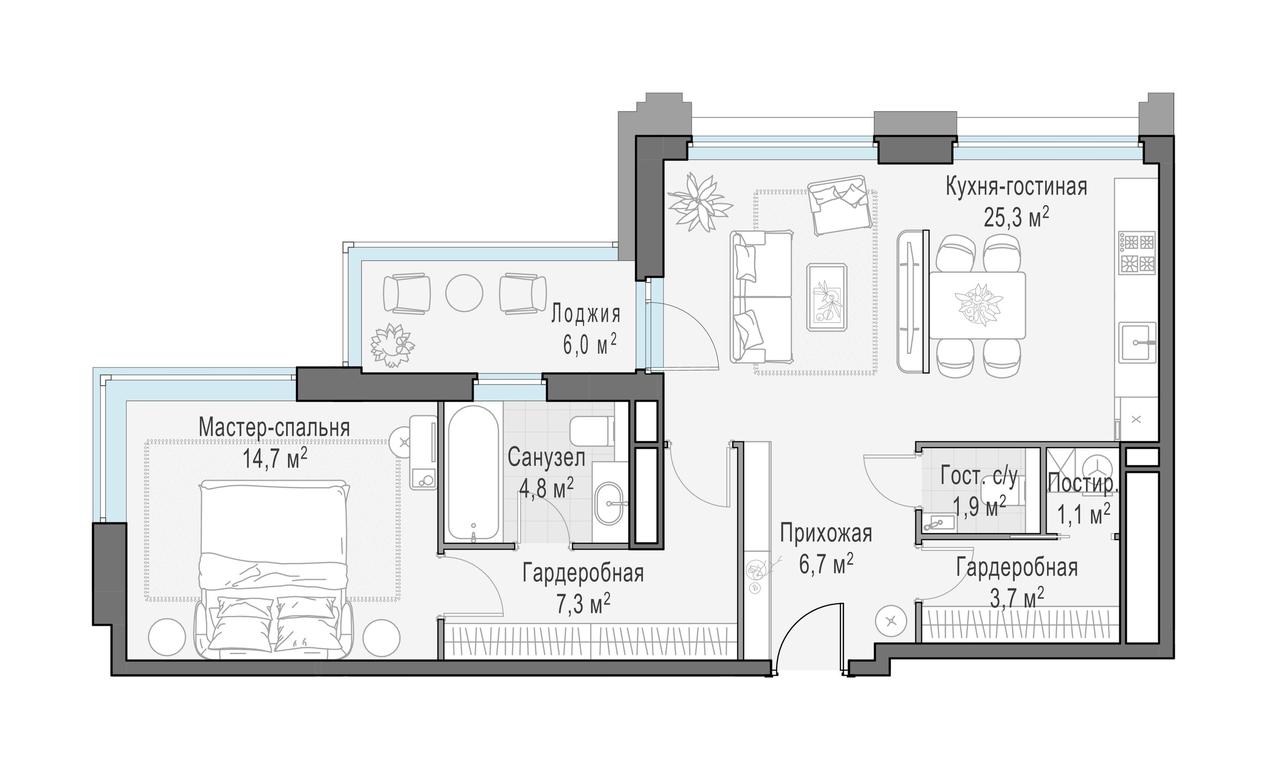 2-BD Apartment Sale, 69.7 sq. m. at Foriver, Simonovskaya Embankment, 3к1, Moscow, Russia #1 2-BD Apartment Sale, 69.7 sq. m. at Foriver, Simonovskaya Embankment, 3к1, Moscow, Russia #1