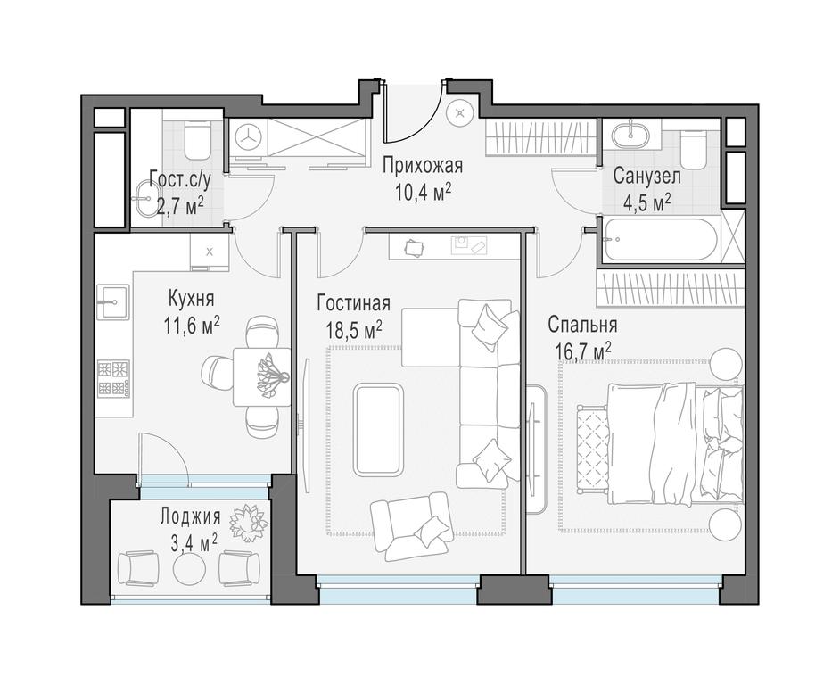 2-BD Apartment Sale, 66.1平方米 at Foriver, Simonovskaya Embankment, 3к1, Moscow, Russia #1 2-BD Apartment Sale, 66.1平方米 at Foriver, Simonovskaya Embankment, 3к1, Moscow, Russia #1
