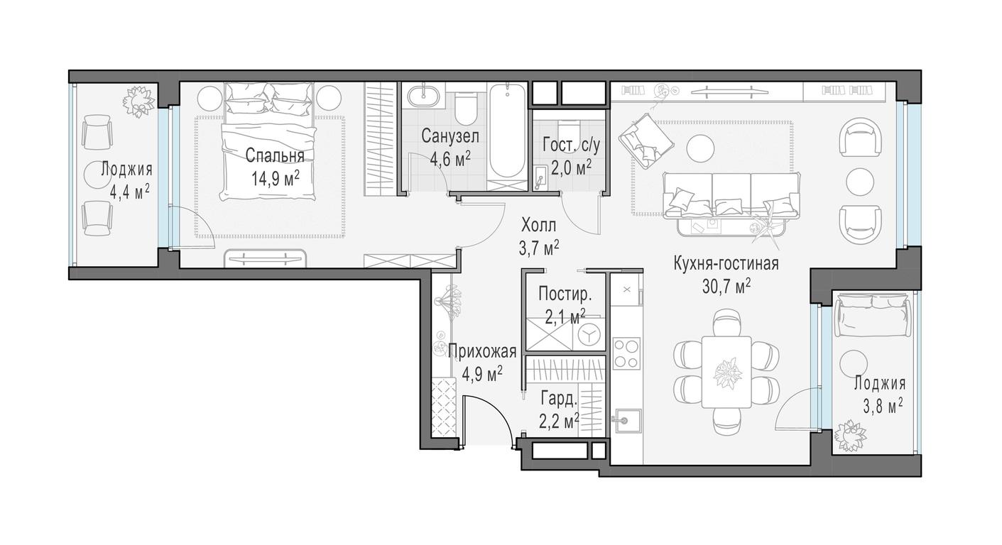 2-BD Apartment Sale, 69.9 sq. m. at Foriver, Simonovskaya Embankment, 3к1, Moscow, Russia #1 2-BD Apartment Sale, 69.9 sq. m. at Foriver, Simonovskaya Embankment, 3к1, Moscow, Russia #1