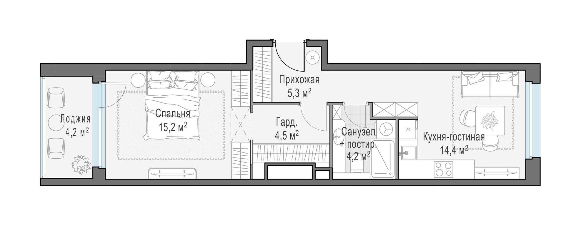 1-BD Apartment Sale, 46.3平方米 at Foriver, Simonovskaya Embankment, 3к1, Moscow, Russia #1 1-BD Apartment Sale, 46.3平方米 at Foriver, Simonovskaya Embankment, 3к1, Moscow, Russia #1