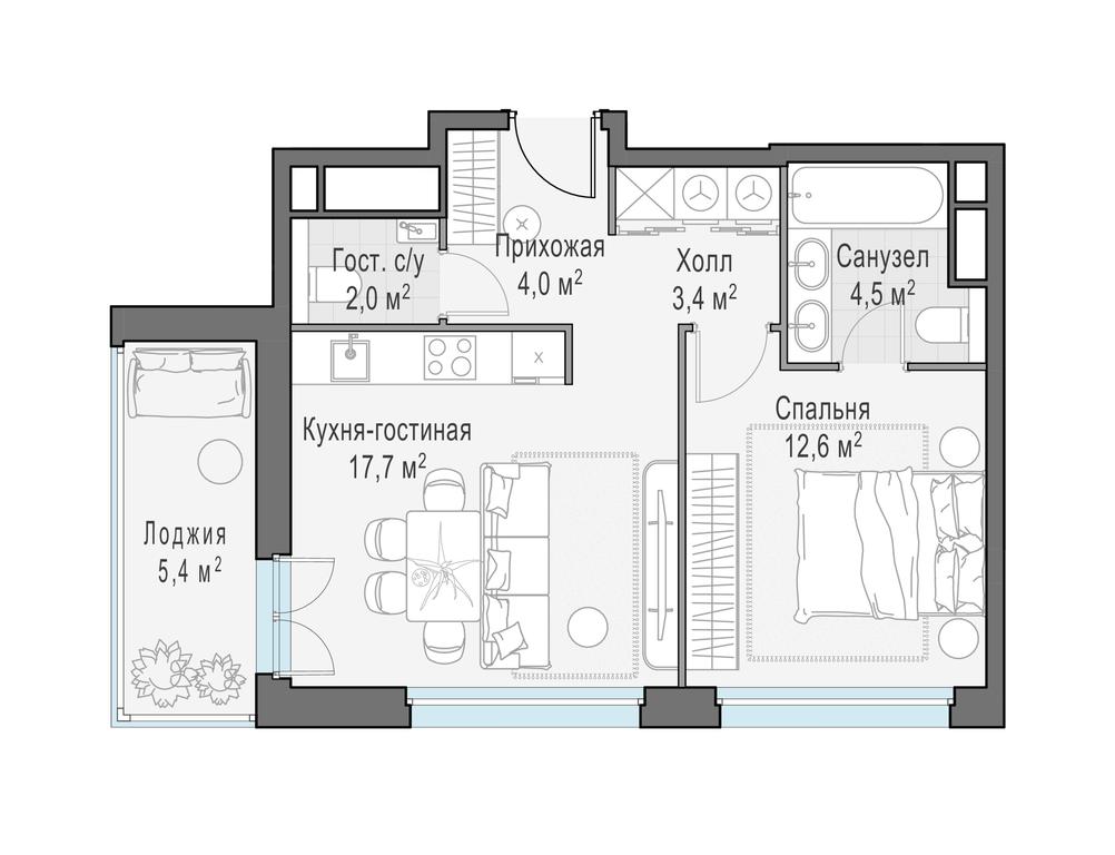 1-BD Apartment Sale, 47.3 sq. m. at Foriver, Simonovskaya Embankment, 3к1, Moscow, Russia #1 1-BD Apartment Sale, 47.3 sq. m. at Foriver, Simonovskaya Embankment, 3к1, Moscow, Russia #1