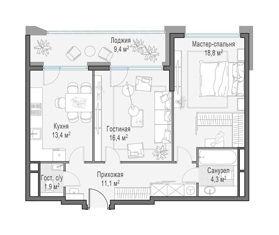 2-BD Apartment Sale, 70.6 sq. m. at Foriver, Simonovskaya Embankment, 3к1, Moscow, Russia #1 2-BD Apartment Sale, 70.6 sq. m. at Foriver, Simonovskaya Embankment, 3к1, Moscow, Russia #1