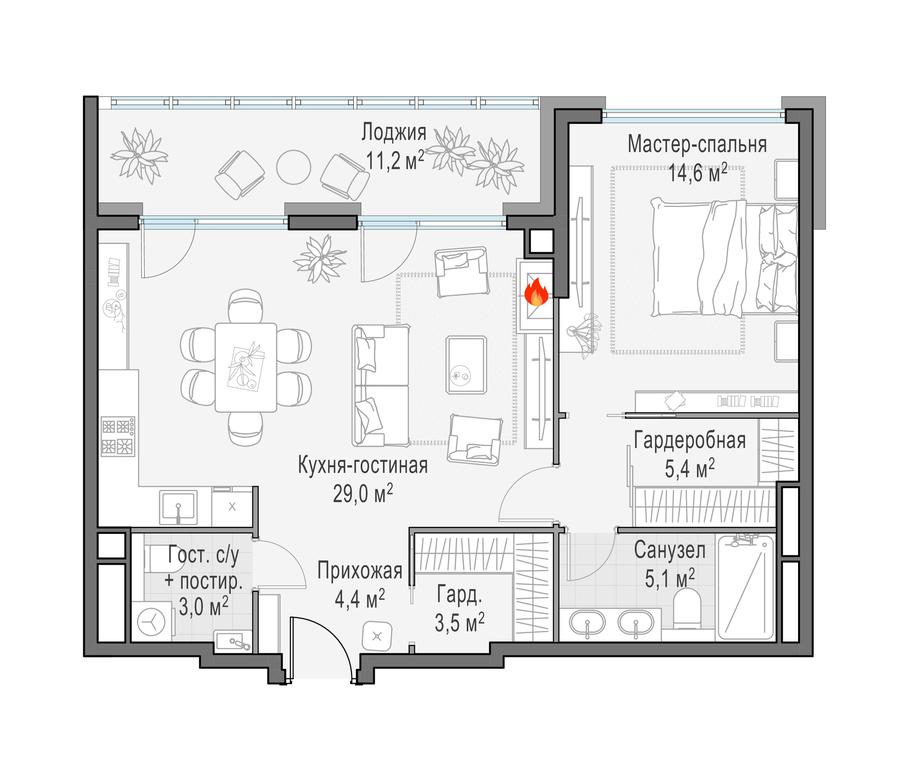 2-BD Apartment Sale, 72 sq. m. at Foriver, Simonovskaya Embankment, 3к1, Moscow, Russia #1 2-BD Apartment Sale, 72 sq. m. at Foriver, Simonovskaya Embankment, 3к1, Moscow, Russia #1