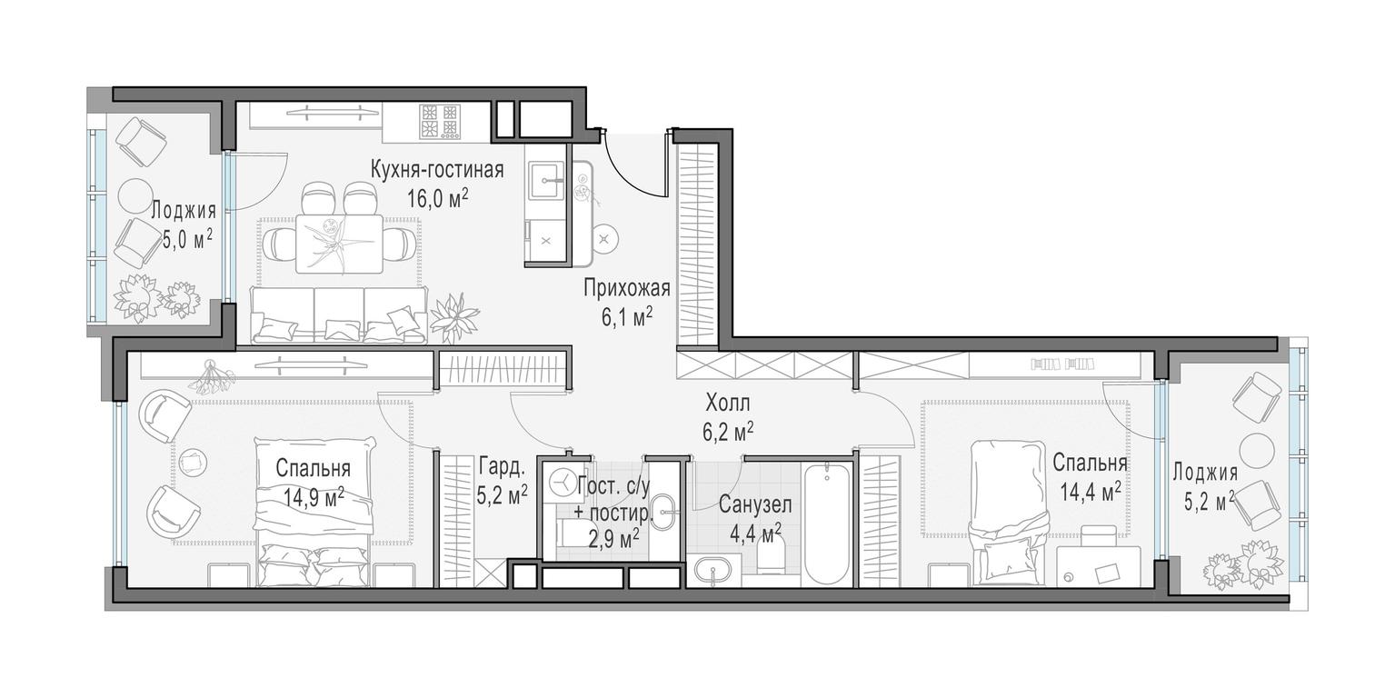 1-BD Apartment Sale, 76.8 sq. m. at Foriver, Simonovskaya Embankment, 3к1, Moscow, Russia #1
