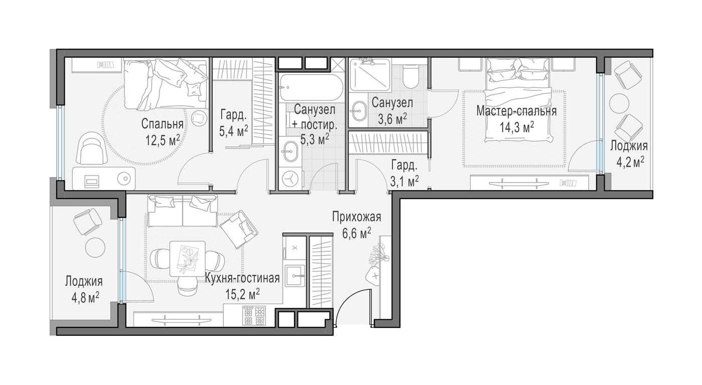 2-BD Apartment Sale, 72.3平方米 at Foriver, Simonovskaya Embankment, 3к1, Moscow, Russia #1 2-BD Apartment Sale, 72.3平方米 at Foriver, Simonovskaya Embankment, 3к1, Moscow, Russia #1
