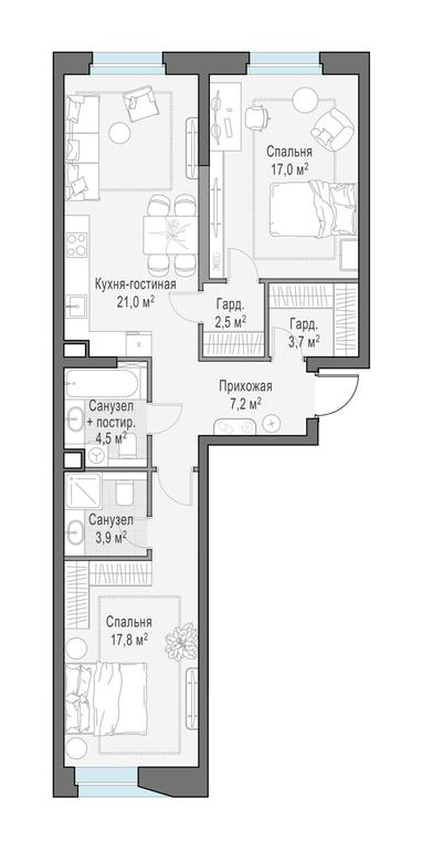 1-BD Apartment Sale, 77.5 sq. m. at Foriver, Simonovskaya Embankment, 3к1, Moscow, Russia #1