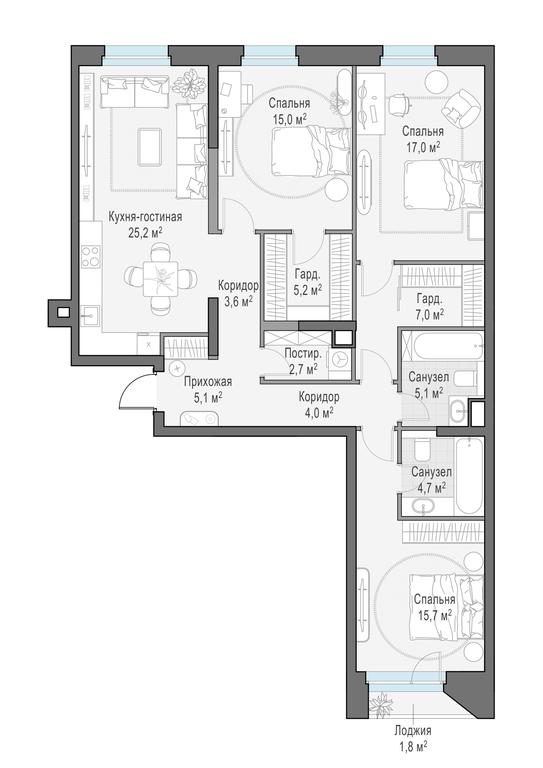 2-BD Apartment Sale, 112.6平方米 at Foriver, Simonovskaya Embankment, 3к1, Moscow, Russia #1 2-BD Apartment Sale, 112.6平方米 at Foriver, Simonovskaya Embankment, 3к1, Moscow, Russia #1