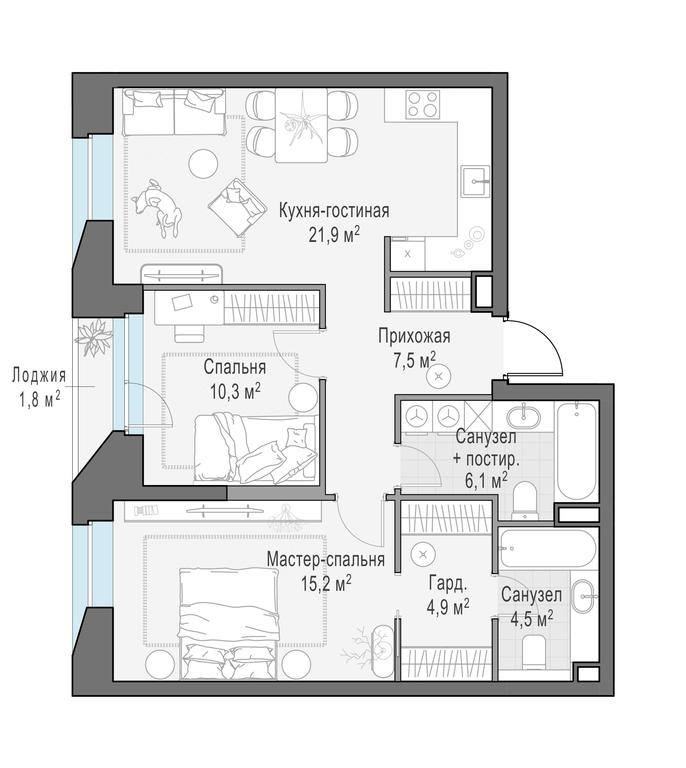 1-BD Apartment Sale, 72.3 sq. m. at Foriver, Simonovskaya Embankment, 3к1, Moscow, Russia #1 1-BD Apartment Sale, 72.3 sq. m. at Foriver, Simonovskaya Embankment, 3к1, Moscow, Russia #1