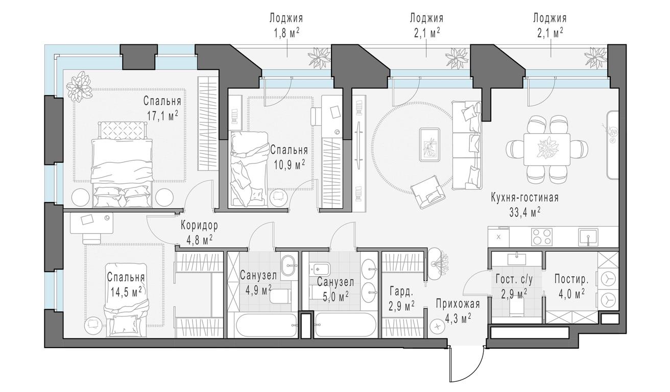 2-BD Apartment Sale, 107.8平方米 at Foriver, Simonovskaya Embankment, 3к1, Moscow, Russia #1 2-BD Apartment Sale, 107.8平方米 at Foriver, Simonovskaya Embankment, 3к1, Moscow, Russia #1
