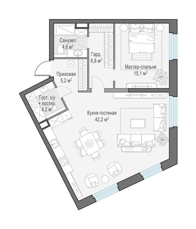 1-BD Apartment Sale, 78.6平方米 at Foriver, Simonovskaya Embankment, 3к1, Moscow, Russia #1 1-BD Apartment Sale, 78.6平方米 at Foriver, Simonovskaya Embankment, 3к1, Moscow, Russia #1