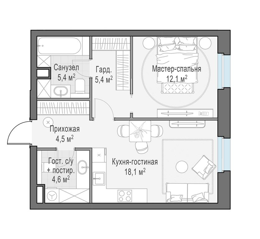 1-BD Apartment Sale, 50.7 sq. m. at Foriver, Simonovskaya Embankment, 3к1, Moscow, Russia #1 1-BD Apartment Sale, 50.7 sq. m. at Foriver, Simonovskaya Embankment, 3к1, Moscow, Russia #1