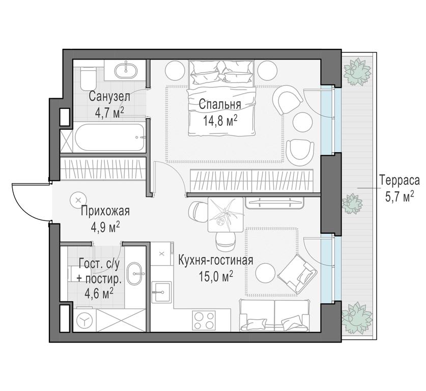 1-BD Apartment Sale, 45.8平方米 at Foriver, Simonovskaya Embankment, 3к1, Moscow, Russia #1 1-BD Apartment Sale, 45.8平方米 at Foriver, Simonovskaya Embankment, 3к1, Moscow, Russia #1