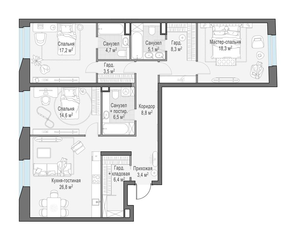2-BD Apartment Sale, 124.8平方米 at Foriver, Simonovskaya Embankment, 3к1, Moscow, Russia #1 2-BD Apartment Sale, 124.8平方米 at Foriver, Simonovskaya Embankment, 3к1, Moscow, Russia #1