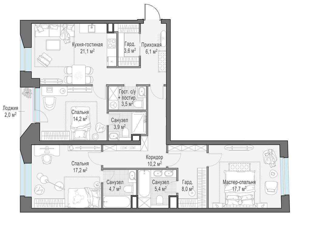 2-BD Apartment Sale, 118.4平方米 at Foriver, Simonovskaya Embankment, 3к1, Moscow, Russia #1 2-BD Apartment Sale, 118.4平方米 at Foriver, Simonovskaya Embankment, 3к1, Moscow, Russia #1