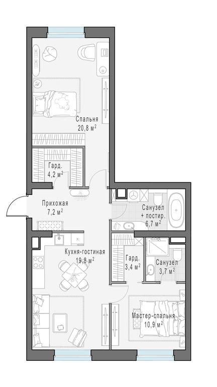 2-BD Apartment Sale, 76.8平方米 at Foriver, Simonovskaya Embankment, 3к1, Moscow, Russia #1 2-BD Apartment Sale, 76.8平方米 at Foriver, Simonovskaya Embankment, 3к1, Moscow, Russia #1