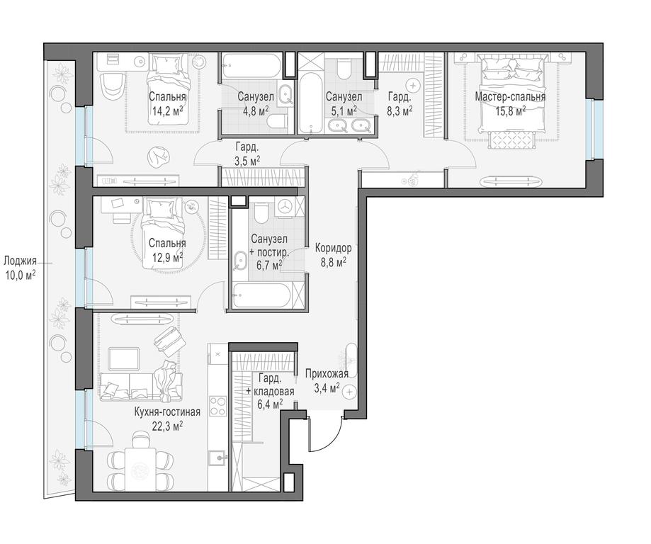 2-BD Apartment Sale, 117.7平方米 at Foriver, Simonovskaya Embankment, 3к1, Moscow, Russia #1 2-BD Apartment Sale, 117.7平方米 at Foriver, Simonovskaya Embankment, 3к1, Moscow, Russia #1