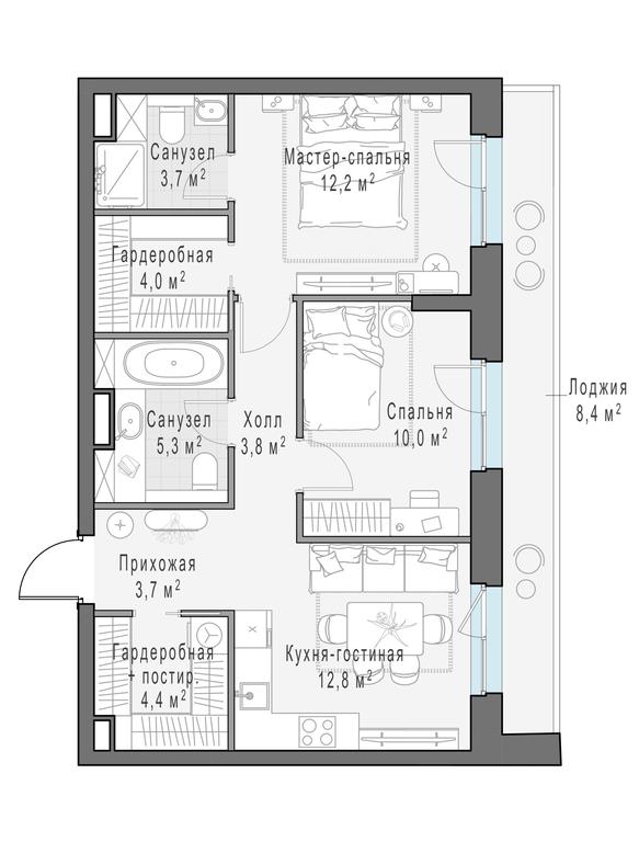 2-BD Apartment Sale, 64.9平方米 at Foriver, Simonovskaya Embankment, 3к1, Moscow, Russia #1 2-BD Apartment Sale, 64.9平方米 at Foriver, Simonovskaya Embankment, 3к1, Moscow, Russia #1