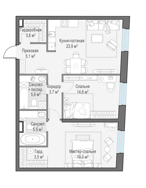 1-BD Apartment Sale, 84.4 sq. m. at Foriver, Simonovskaya Embankment, 3к1, Moscow, Russia #1