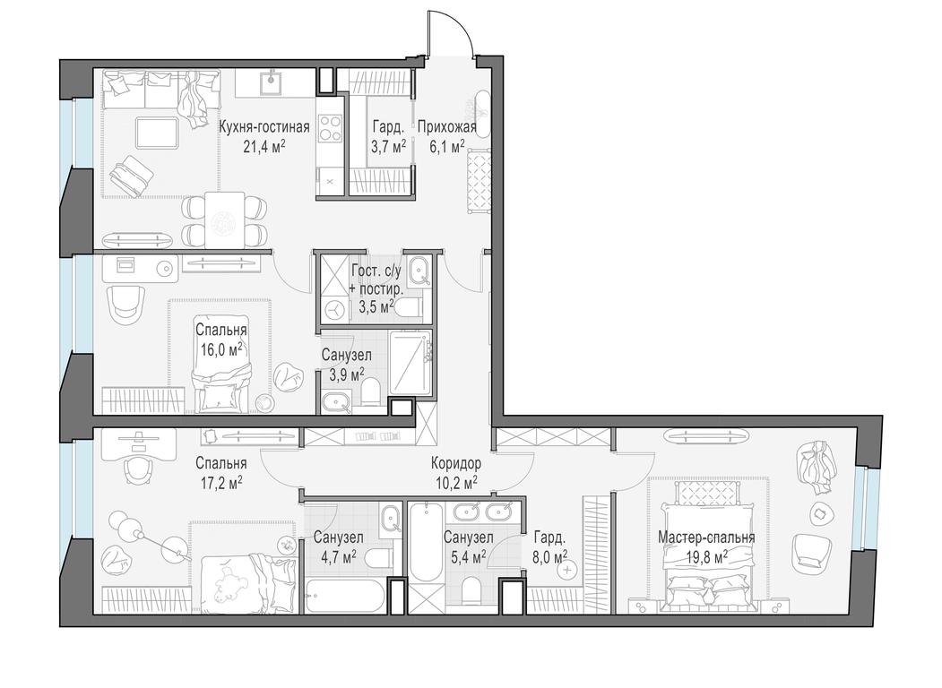 2-BD Apartment Sale, 120.8平方米 at Foriver, Simonovskaya Embankment, 3к1, Moscow, Russia #1