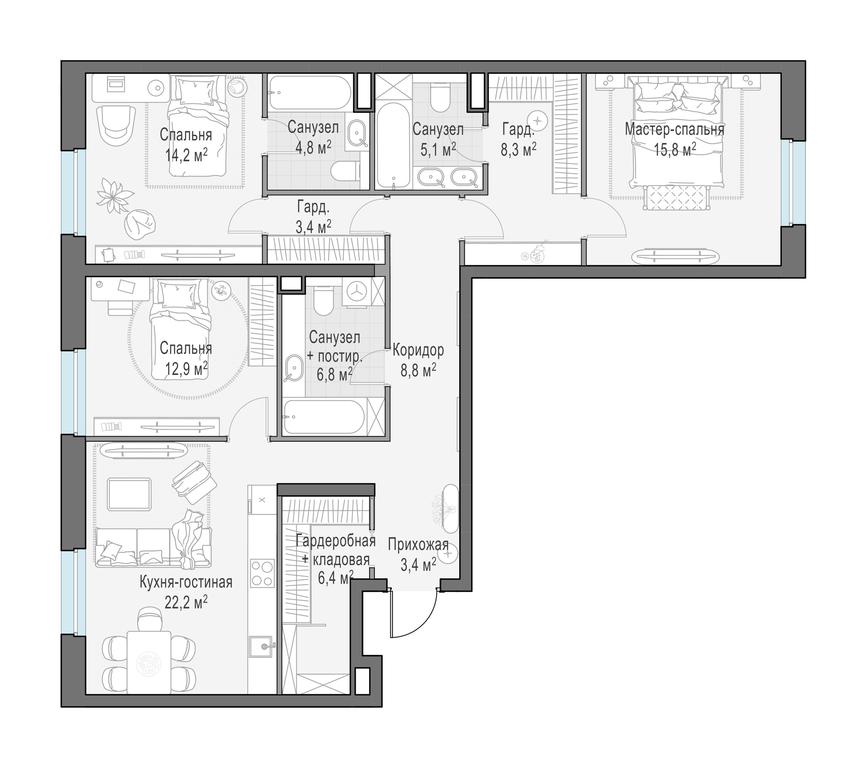 2-BD Apartment Sale, 113.6平方米 at Foriver, Simonovskaya Embankment, 3к1, Moscow, Russia #1