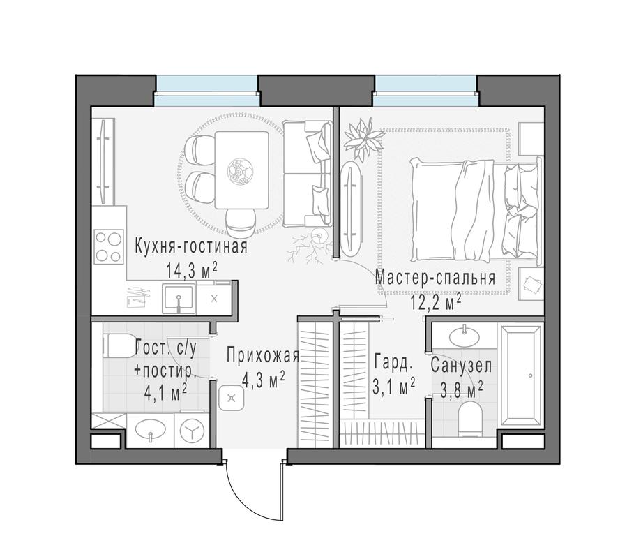 1-BD Apartment Sale, 42.2 sq. m. at Foriver, Simonovskaya Embankment, 3к1, Moscow, Russia #1