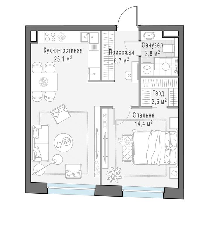 1-BD Apartment Sale, 53.3平方米 at Foriver, Simonovskaya Embankment, 3к1, Moscow, Russia #1 1-BD Apartment Sale, 53.3平方米 at Foriver, Simonovskaya Embankment, 3к1, Moscow, Russia #1