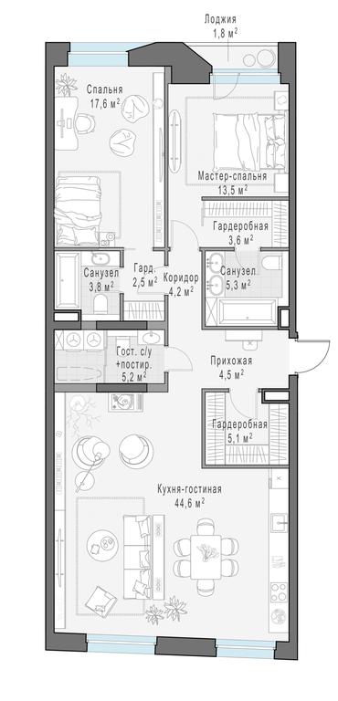 2-BD Apartment Sale, 111.6 sq. m. at Foriver, Simonovskaya Embankment, 3к1, Moscow, Russia #1 2-BD Apartment Sale, 111.6 sq. m. at Foriver, Simonovskaya Embankment, 3к1, Moscow, Russia #1