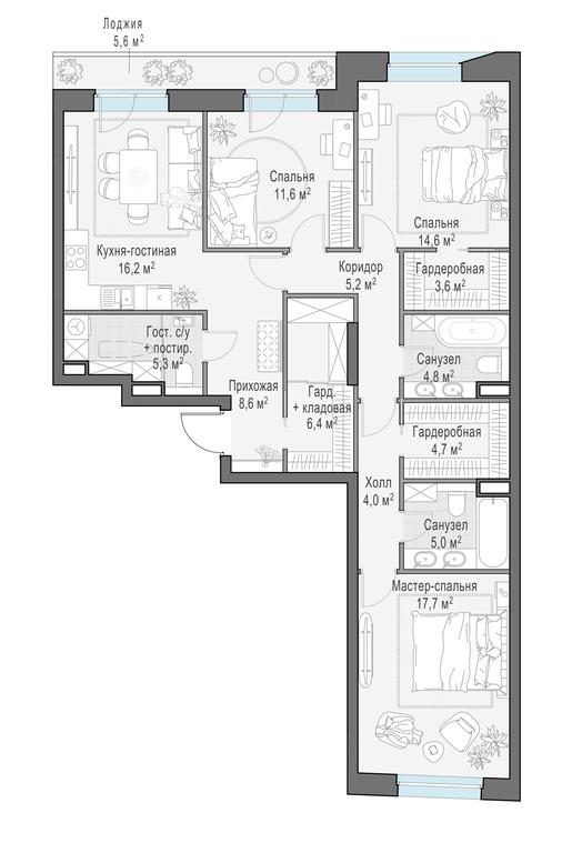 2-BD Apartment Sale, 111.6 sq. m. at Foriver, Simonovskaya Embankment, 3к1, Moscow, Russia #1 2-BD Apartment Sale, 111.6 sq. m. at Foriver, Simonovskaya Embankment, 3к1, Moscow, Russia #1