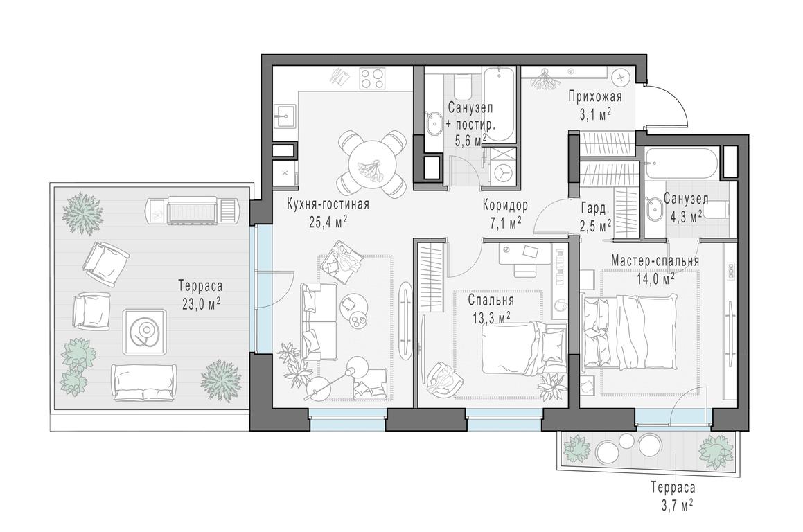 1-BD Apartment Sale, 84.8 sq. m. at Foriver, Simonovskaya Embankment, 3к1, Moscow, Russia #1
