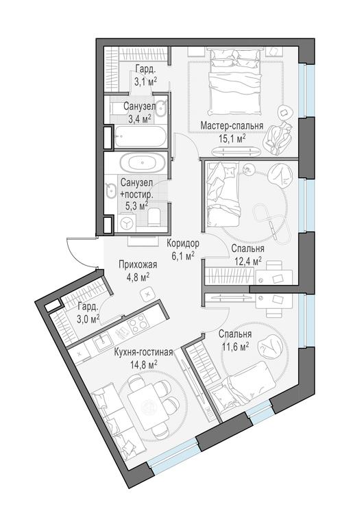 2-BD Apartment Sale, 79.7 sq. m. at Foriver, Simonovskaya Embankment, 3к1, Moscow, Russia #1 2-BD Apartment Sale, 79.7 sq. m. at Foriver, Simonovskaya Embankment, 3к1, Moscow, Russia #1