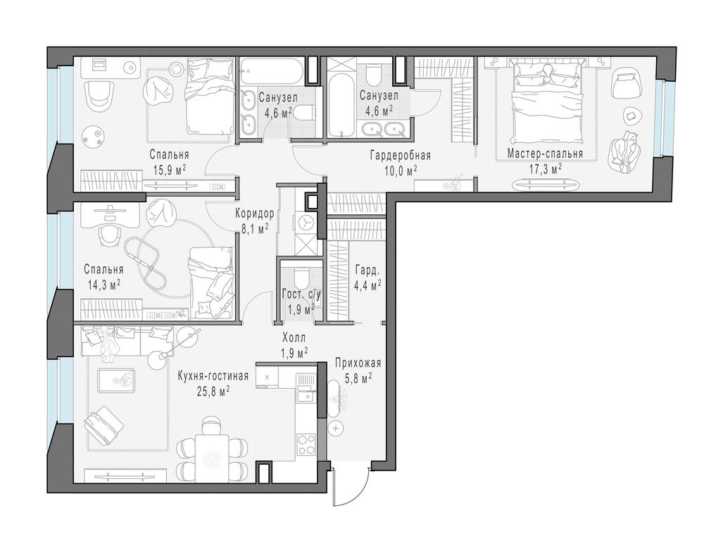 2-BD Apartment Sale, 115.3平方米 at Foriver, Simonovskaya Embankment, 3к1, Moscow, Russia #1 2-BD Apartment Sale, 115.3平方米 at Foriver, Simonovskaya Embankment, 3к1, Moscow, Russia #1