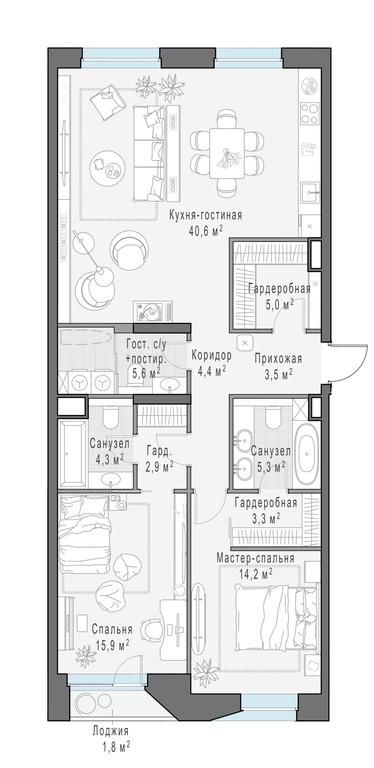 2-BD Apartment Sale, 106.6 sq. m. at Foriver, Simonovskaya Embankment, 3к1, Moscow, Russia #1 2-BD Apartment Sale, 106.6 sq. m. at Foriver, Simonovskaya Embankment, 3к1, Moscow, Russia #1