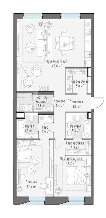 2-BD Apartment Sale, 107.6 sq. m. at Foriver, Simonovskaya Embankment, 3к1, Moscow, Russia #1