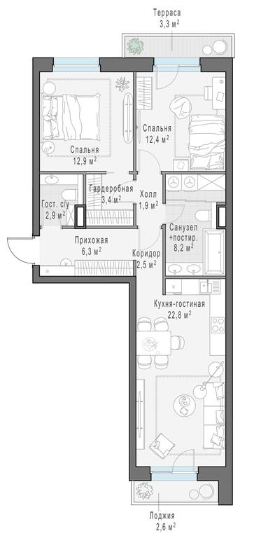 1-BD Apartment Sale, 76.1平方米 at Foriver, Simonovskaya Embankment, 3к1, Moscow, Russia #1 1-BD Apartment Sale, 76.1平方米 at Foriver, Simonovskaya Embankment, 3к1, Moscow, Russia #1