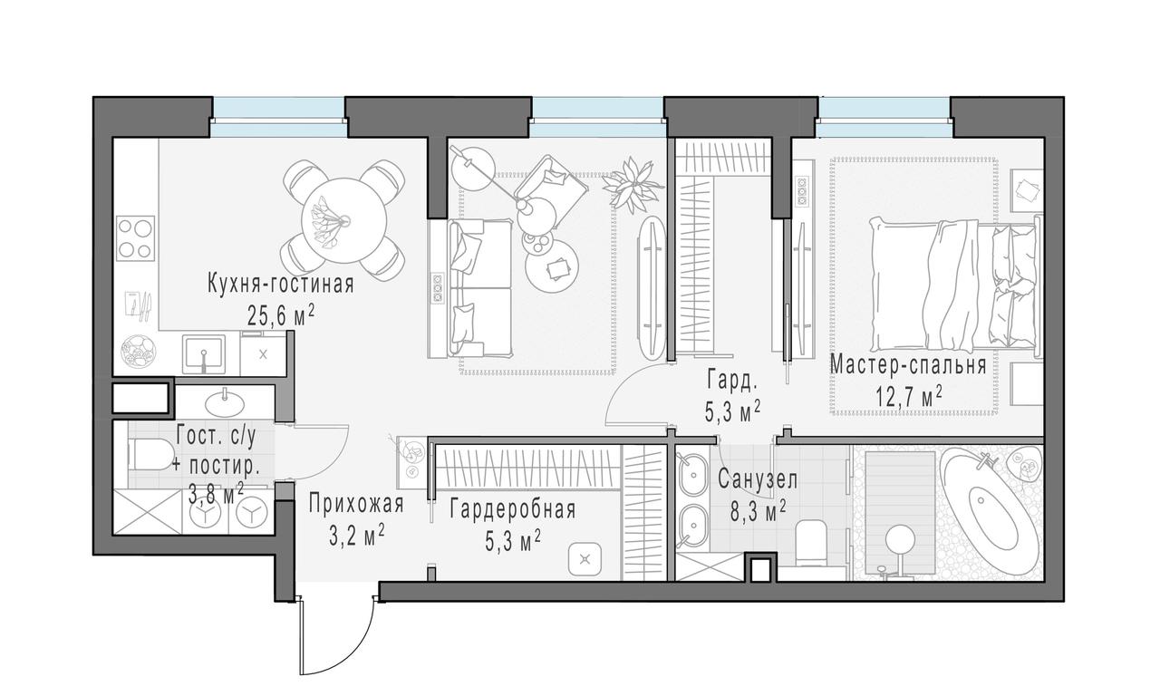 1-BD Apartment Sale, 64.6 sq. m. at Foriver, Simonovskaya Embankment, 3к1, Moscow, Russia #1 1-BD Apartment Sale, 64.6 sq. m. at Foriver, Simonovskaya Embankment, 3к1, Moscow, Russia #1