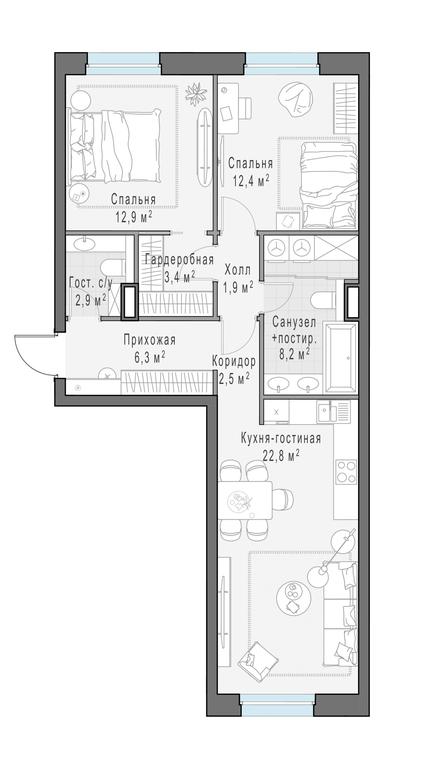 1-BD Apartment Sale, 73.7 sq. m. at Foriver, Simonovskaya Embankment, 3к1, Moscow, Russia #1 1-BD Apartment Sale, 73.7 sq. m. at Foriver, Simonovskaya Embankment, 3к1, Moscow, Russia #1