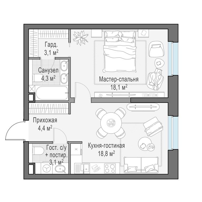 1-BD Apartment Sale, 52.1平方米 at Foriver, Simonovskaya Embankment, 3к1, Moscow, Russia #1 1-BD Apartment Sale, 52.1平方米 at Foriver, Simonovskaya Embankment, 3к1, Moscow, Russia #1