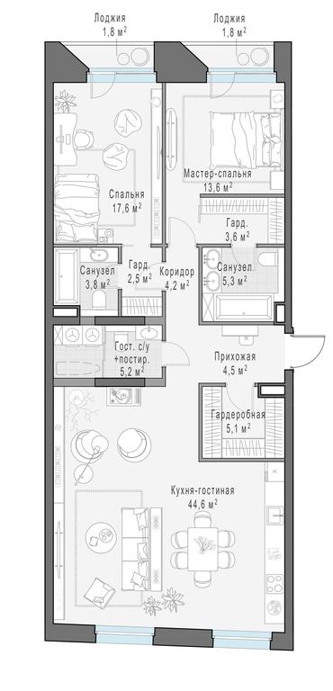 2-BD Apartment Sale, 110.3平方米 at Foriver, Simonovskaya Embankment, 3к1, Moscow, Russia #1 2-BD Apartment Sale, 110.3平方米 at Foriver, Simonovskaya Embankment, 3к1, Moscow, Russia #1