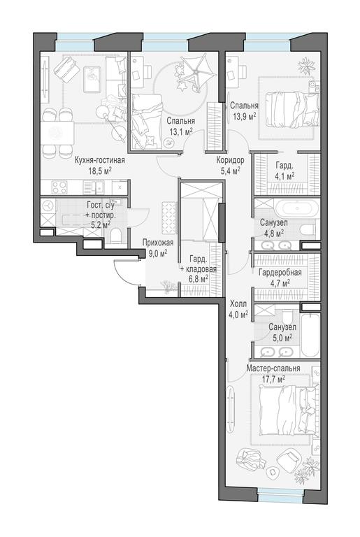 2-BD Apartment Sale, 113.8 sq. m. at Foriver, Simonovskaya Embankment, 3к1, Moscow, Russia #1 2-BD Apartment Sale, 113.8 sq. m. at Foriver, Simonovskaya Embankment, 3к1, Moscow, Russia #1